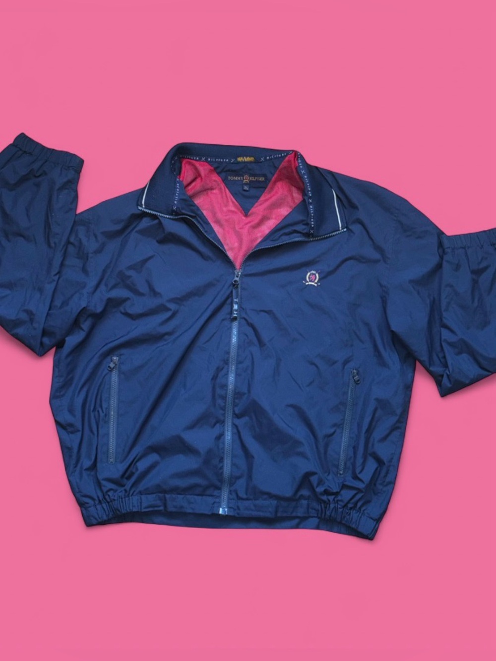 Tommy Hilfiger Navy Blue Windbreaker with Red Lining